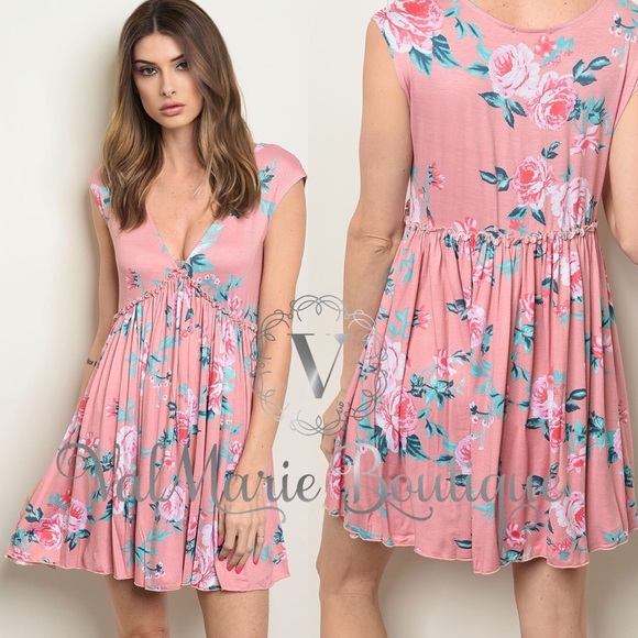 Pink floral babydoll mini dress - Picture 2 of 3